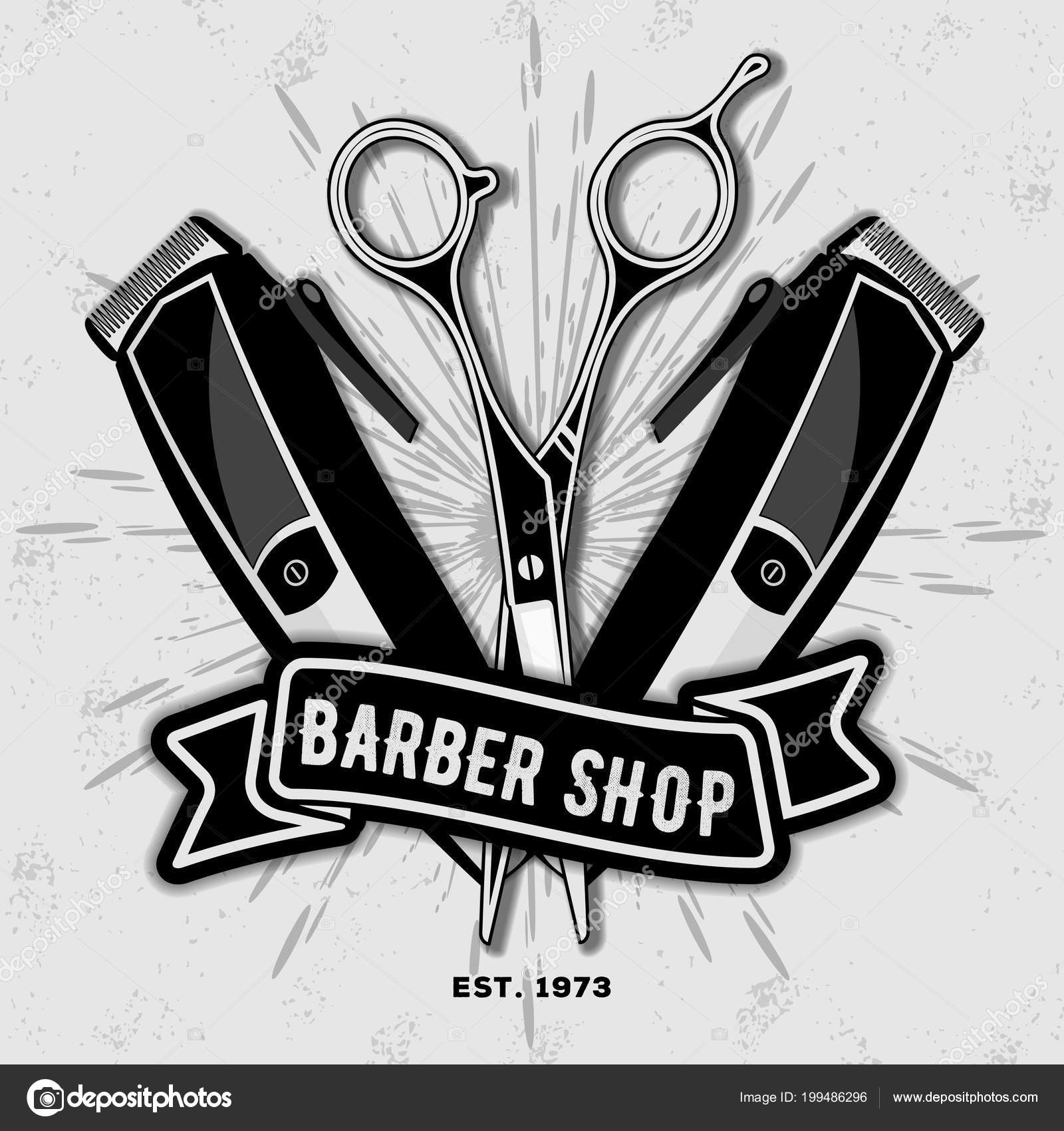 Barber Shop Vintage Label Badge Emblem Scissors Hair Clipper Gray Stock  Vector by ©zfmbek 199486296